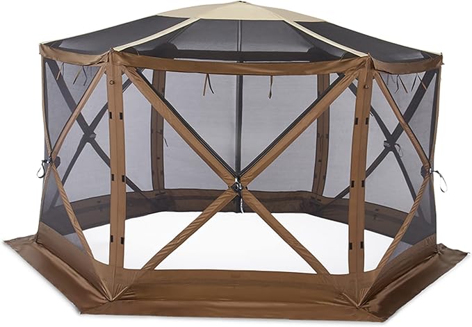 Clam Quick-Set Sky Screen Shelter – 8-Person Pop-Up Tent with Screened Roof for Airflow & Stargazing, 140" x 140", Brown, Instant Setup, Oversized Carry Bag – Camping, Tailgating, Outdoor Use