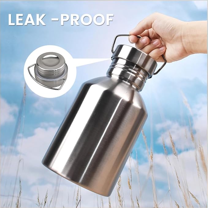 68OZ Stainless Steel Water Bottle with Handle Big Water Bottle for Men Single Wall Thickened Metal Bottle,Leak Proof and Anti Drop Large Capacity Hot Water Kettle for Sports,Camping&Hiking