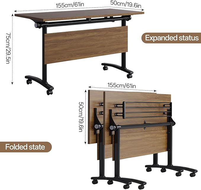2Packs Conference Room Table Foldable, Rectangular and Space-Saving Desk for Meetings, Offices, and Classrooms Heavy Duty, Sturdy Construction Easy Setup (Black Walnut 61 * 19.6 * 29.5Inch)