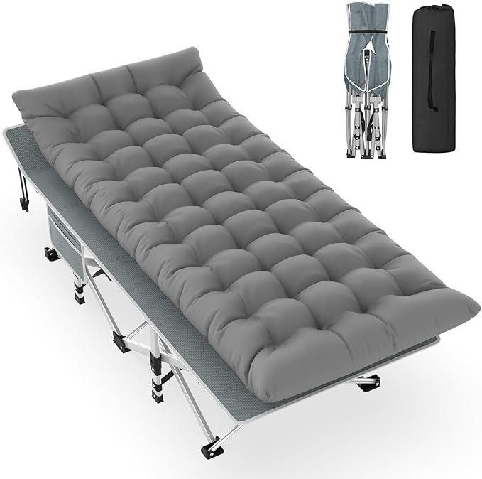 Slendor Camping Cot, Folding Camping Cots for Adults, Portable Sleeping Cot with Carry Bag, 1200D Double Layer Oxford, Camp Cot Bed for Guest Travel, Hiking, Support 500lbs, Charcoal Grey