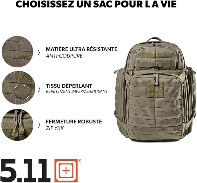 5.11 Tactical Backpack, RUSH 72 2.0 Military Survival Molle Back Pack with Laptop Compartment, Large, 55L, Style 56565ABR
