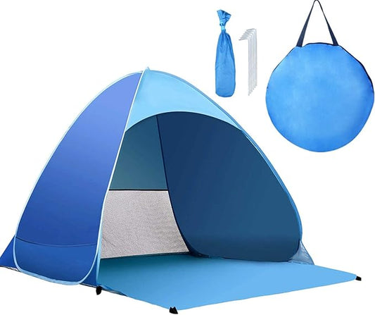 Pop Up Beach Tent – for 3-4 Person UPF 50+ UV Sun Protection Beach Shade Pop Up Sun Shelter with Carry Bag and Tent Stakes for Beach, Park, Camping (X-Large)