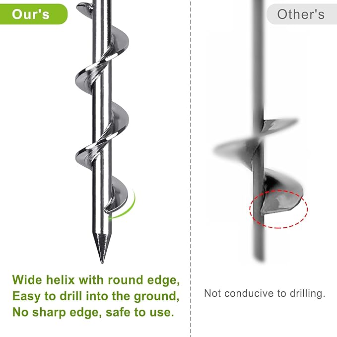 SELEWARE Heavy Duty Ground Anchors Tent Stakes Set of 4 Camping Stakes Trampoline Anchors Dog Tie Out Stakes, Twist Rod Included Easy Connection