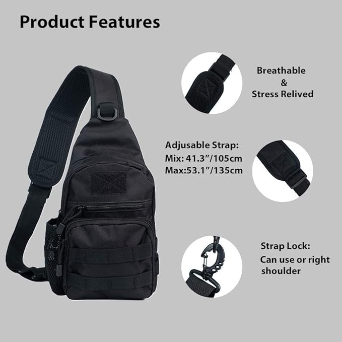 Armiya Men's Tactical Sling Bag, Small Shoulder Chest Molle Daypack Backpack for Cycling Hiking Camping Trekking