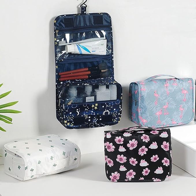 Trawila Travel Hanging Toiletry Bag Cosmetic Bag Makeup Organizers for Men & Women with Sturdy Hook (Navy Stars and Moon)