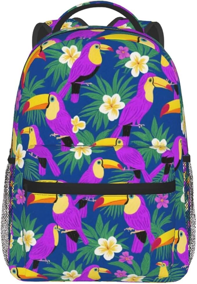 Daypack Bookbag Multipurpose Anti-Theft Big Capacity Carry On Bag, Hornbill Toucan Bird Travel Hiking Camping Rucksack With Padded Straps