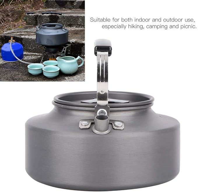 Topyond Camping Tea Kettle Teapot Outdoor Camping Kettle 1.1L,Portable Coffee Pot Teapot Picnic Set Wood Stove Steamer for Hiking (grey)