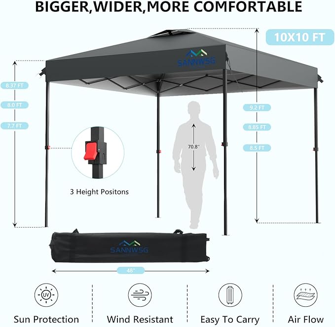 10X10 Pop Up Canopy Tent with 3 Sidewalls,Easy Up Canopy,Commercial Instant Shelter,Heavy Duty One Person Set Up Event Tent,Gray