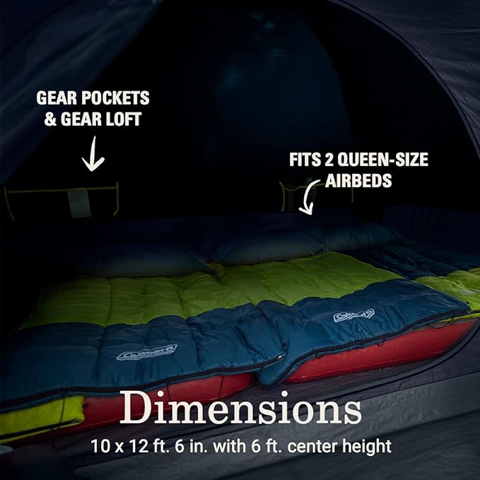 Coleman Skydome Dark Room Camping Tent with Screen Porch & 5-Minute Setup, Weatherproof 4/6 Person Tent Blocks 90% of Sunlight, Rainfly & Carry Bag Included, Made of PFAS-Free Materials