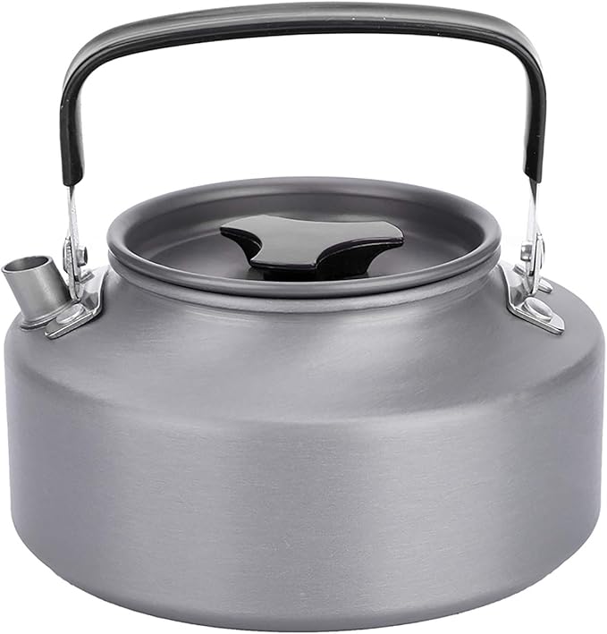 Aluminum Teapot 37oz, Coffee and Tea Kettle with Folding Handle, Portable Pot for Camping, Hiking and Kitchen Use, Black Handle (Black Handle)