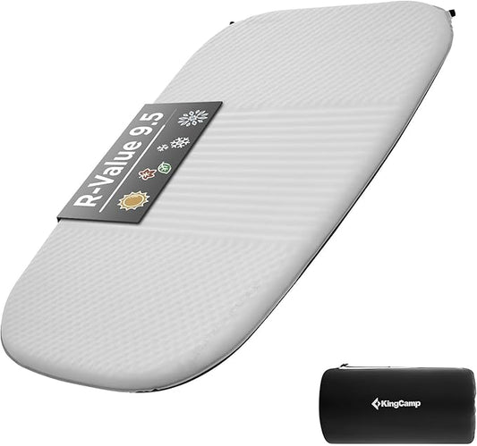 KingCamp Sleeping Pad for Camping Double Size Self Inflating Camping Mattress 11 R-Value Foam Pads 3" Thick 2 People Outdoor Pad Light Grey