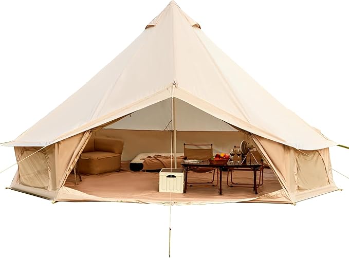 Bell Tent for Family Camping, 9.8/13.1/16.4 FT Yurt Tent with Stove Jack, 4 Season Oxford Tents for Outdoor Party, Hot Tent Shelter Fits 3-4 People
