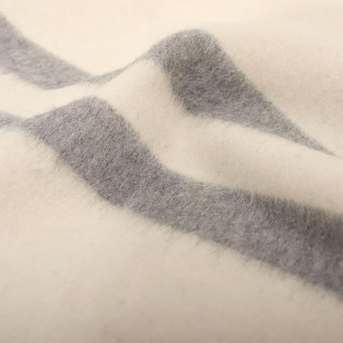 Thick Alpaca Wool Blanket Heavyweight for Camping Outdoors or Using Indoors | Soft Peruvian Alpaca Wool Blankets (Ivory - Soft Gray Stripes, Travel Size)