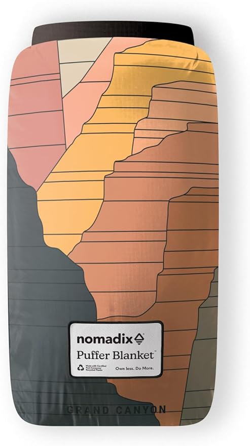 Nomadix Grand Canyon Puffer Blanket – Water-Resistant, Eco-Friendly Insulated Blanket with Snaps for Camping, Beach, and Travel, Made from Recycled Materials