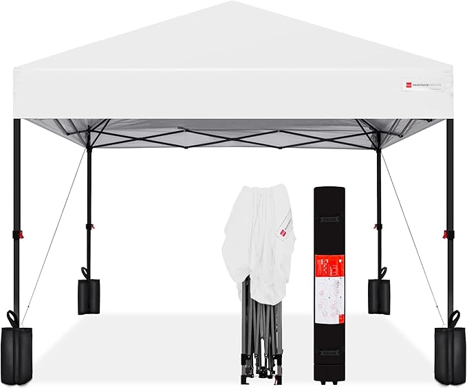 Best Choice Products 8x8ft Pop Up Canopy Tent, Outdoor Shade, 1 Person 1 Minute Set Up, Carry Case, 4 Weight Bags - White