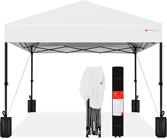 Best Choice Products 8x8ft Pop Up Canopy Tent, Outdoor Shade, 1 Person 1 Minute Set Up, Carry Case, 4 Weight Bags - White