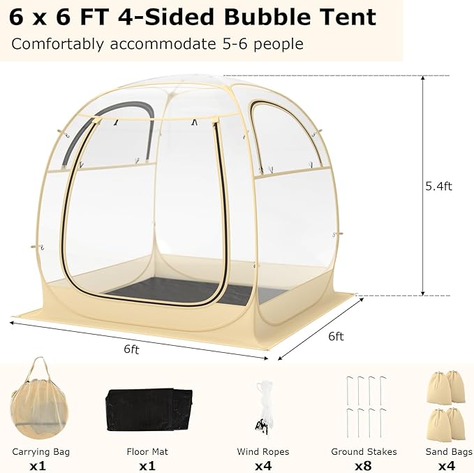 Goplus Sports Tent, Instant Pop up Weatherproof Shelter, Portable & Foldable Outdoor Clear View Bubble Tent w/Carrying Bag, Floor Mat, Watch Sports Events Camping