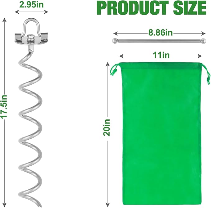 MIXXIDEA 17.5 Inch Gound Anchors Screw in, Metal Spiral Earth Anchors Kit, Heavy Duty Folding Ring Spiral Stake with Straps, Ground Stakes for Tent Trampolines, Sheds, Swings (Silver, 17.5 Inch)