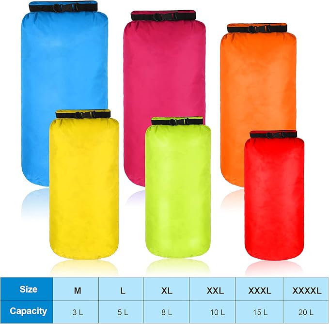 Shappy 6 Pcs Waterproof Dry Bag Set Ultralight Stuff Sack 20/15/10/8/5/3L Backpacking Bag with Long Adjustable Strap Outdoor Keep Gear Dry Sack for Camping Kayaking Boating Hiking Travel