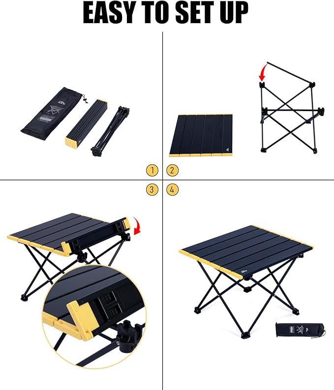 iClimb Ultralight Compact Camping Folding Table with Carry Bag (Black - L)