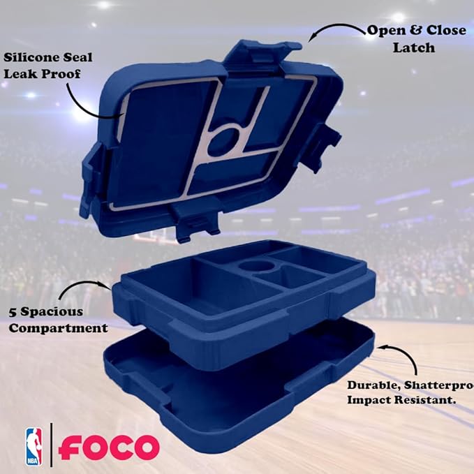 FOCO NBA Unisex-Adult Officially Licensed 2-Tone Big Logo Team Color Basketball Leak Proof 5 Compartment Bento Lunch Box - Philadelphia 76ers