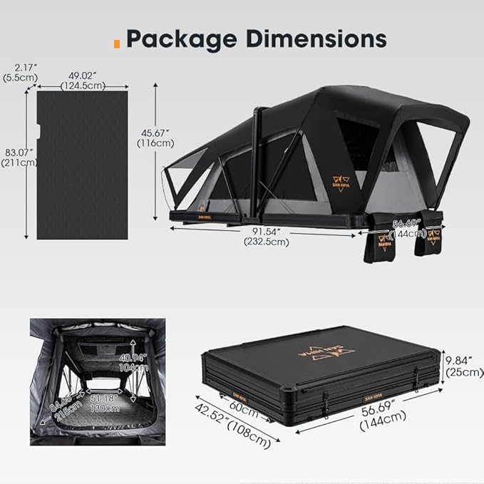 SanHima Rooftop Tent Hard Shell - CapeTop Overland Aluminium Fold-Out Roof Top Tent 131.5LBS Lightweight, w/Digital Panel & Tri-Color LED Strip Light, for Car SUV Truck Camping, 2-3 People