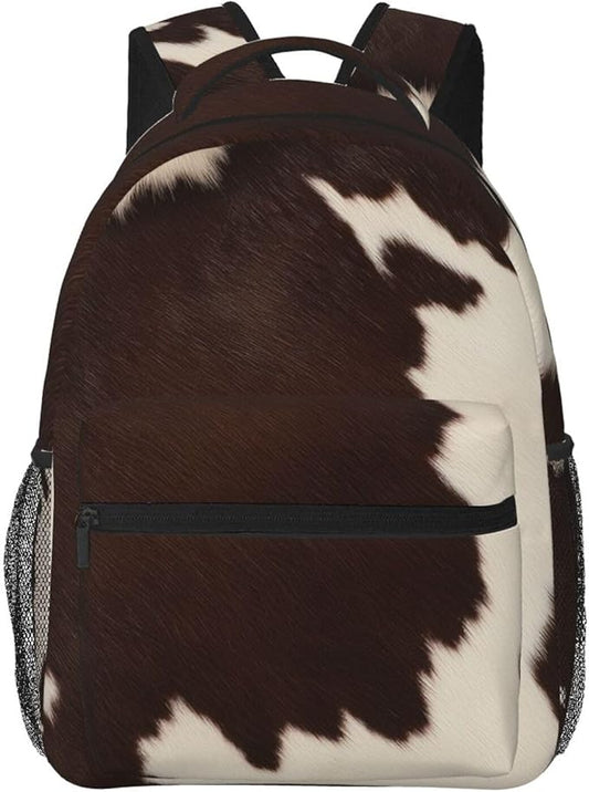 Polyester Daypack Backpack for Sports Travel Running, Big Capacity Anti-Theft Multipurpose Carry On Bag, Cow Print Laptop Book Bag Rucksack