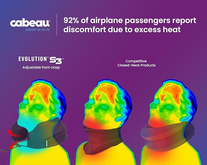 Cabeau Airplane Travel Pillow for Long Flights - Evolution S3 - Supportive Memory Foam with Seat Straps to Secure Your Head and Neck and Provides 360° Support (Steel Grey)