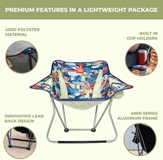 GRAND TRUNK Stonefly Chair | Ultralight & Packable Outdoor Chair with Built-in Cup Holders, 7000 Series Aluminum Frame, Comfortable, Dark Tropic