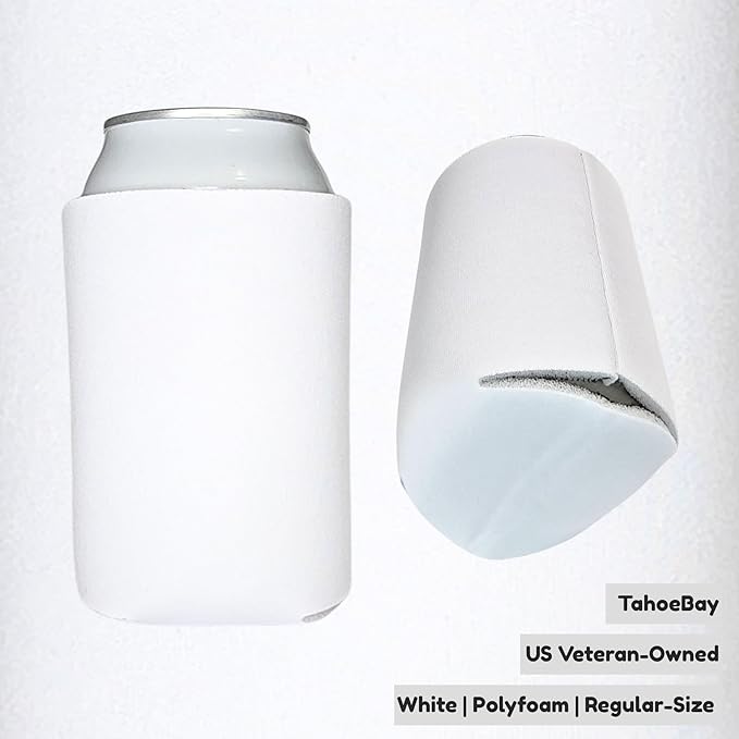 TahoeBay Blank Beer Can Cooler Sleeves (25-Pack) Bulk Sublimation Blanks for Vinyl Plain Soft Foam Can Sleeves Coolers for Soda Cans & Bottles Black, White, Assorted Solid Color (White)