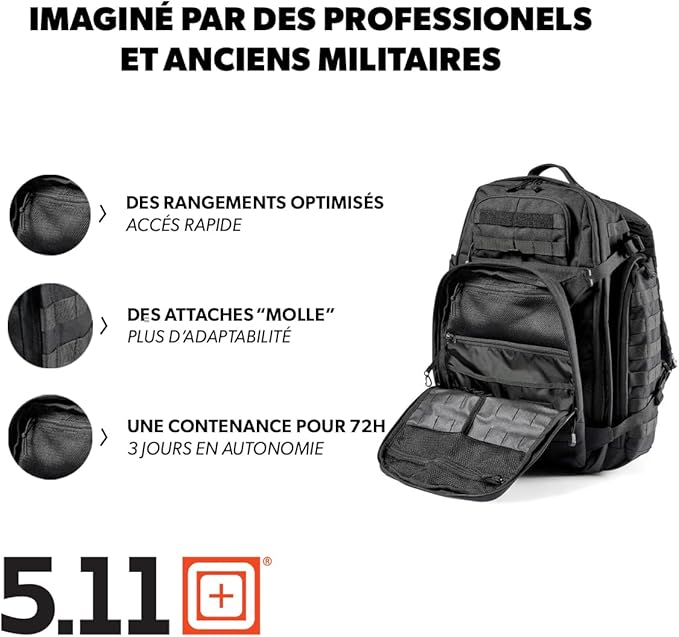 5.11 Tactical Backpack, RUSH 72 2.0 Military Survival Molle Back Pack with Laptop Compartment, Large, 55L, Style 56565ABR