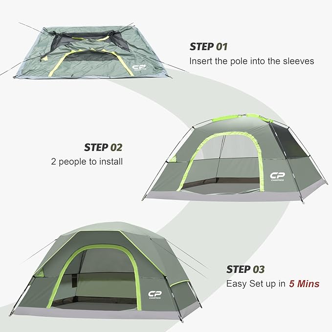 Tents for Camping 4 Person Tent Waterproof Windproof Double Layer Camping Tent, Easy Setup Dome Tent with Large Mesh Windows & Wider Door for Outdoor Camping & Hiking