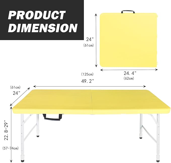 Portable Plastic Folding Table 4ft/6ft/8ft Heavy Duty White Black Picnic Dining Table Fold-in-Half for Camp Party Kitchen Indoor Outdoor