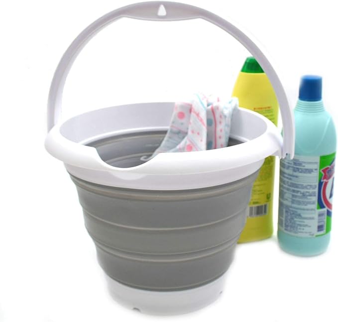 SAMMART 5L / 1.32 Gallon Collapsible Plastic Bucket - Foldable Round Tub - Portable Fishing Water Pail - Space Saving Outdoor Waterpot (5L Round, Grey)