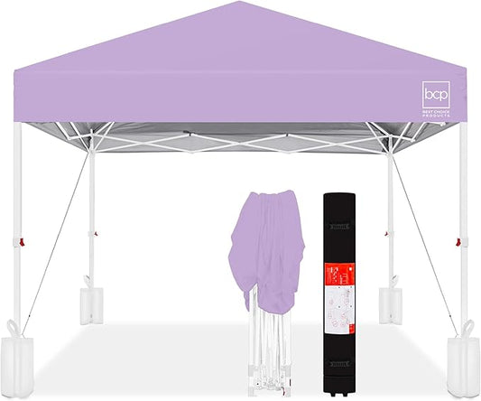 Best Choice Products 12x12ft Pop Up Canopy Tent, Outdoor Shade, 1 Person 1 Minute Set Up, Carry Case, 4 Weight Bags - Lilac/White