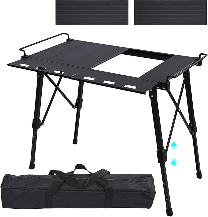 Aircity Folding Camping Table, Portable Folding Aluminum Table with Adjustable Height for BBQ, Camping, Picnic, Beach, Travel, and Outdoor Cooking