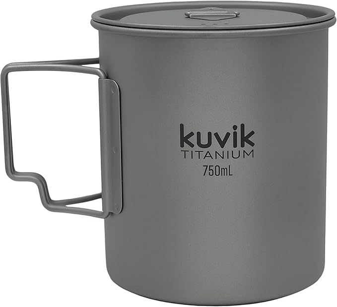 Kuvik Titanium Pot with Lid 750ml (25.4 oz) - Ultralight and Compact Pot for Backpacking, Camping, and Survival