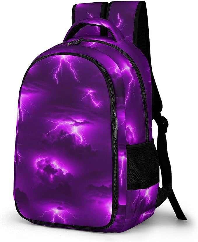Laptop Backpack Purple Lightning, Work Backpack with Breathable Shoulder Straps for Office Commute
