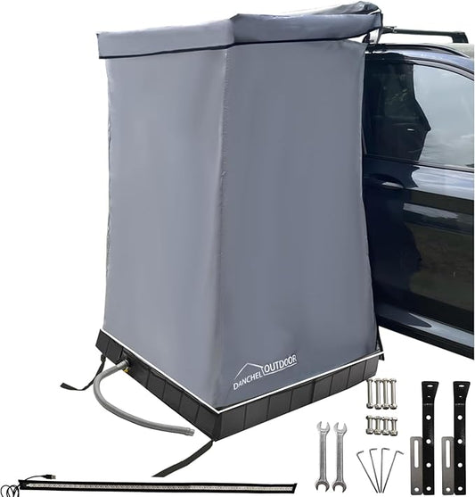 DANCHEL OUTDOOR Car Awning Shower Room with Roof, 3.3ftx3.3ft Privacy Shower Enclosure Portable Changing Room Camping w/LED Light (Gray)