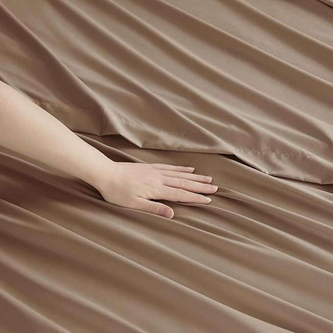 Clara Clark Twin Sheets, 5 Piece Set - Hotel Luxury Sheets for Twin Size Bed, Super Soft Bedding Set, Twin Size, Taupe Sand