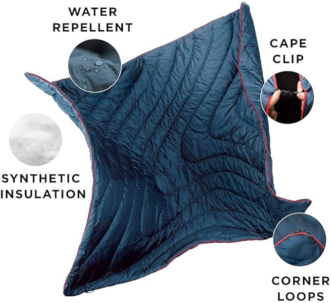 Rumpl Original Puffy Blanket - Warm Camping Blanket, 100% Recycled Polyester Insulation, Lightweight, Packable, Water-Resistant, Outdoor Puffer, 80"x84", Pyro Fade