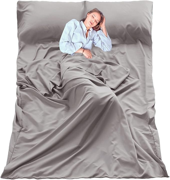 Sleeping Bag Liner, Ultralight Travel Sheet with Zipper and Compact Carry Bag, Portable Sleeping Camping Sheet, Soft Sleeping Bag Sack for Hotel, Hiking, Tenting, Camping