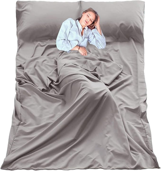 Sleeping Bag Liner, Ultralight Travel Sheet with Zipper and Compact Carry Bag, Portable Sleeping Camping Sheet, Soft Sleeping Bag Sack for Hotel, Hiking, Tenting, Camping