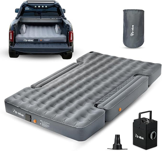D-Hive Unbeatable Durability 6-6.5" Truck Bed Air Mattress, Durable Extra Thick 300D Oxford Fabric, Quick Easy Set-Up w/Electric Pump,Truck Camping Mattress Compatible with F150, Ram, Tundra