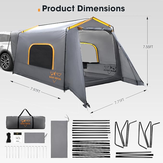 SanHima SUV Tent for Family Camping - Waterproof & Windproof SUV Tailgate Tent with Storage Bag for Van Jeep CUV Model Y, Up to 6-8 Person