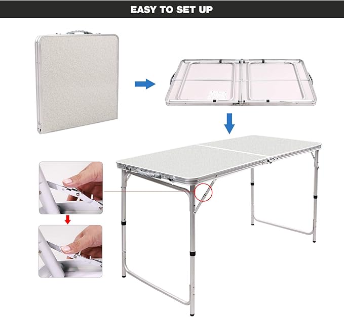RedSwing 4 Feet Folding Camping Table Adjustable Height, Lightweight Portable Aluminum Frame Table for Picnic Beach Outdoor Indoor, 47.2''L x 23.6'' W x 22''/27'' H