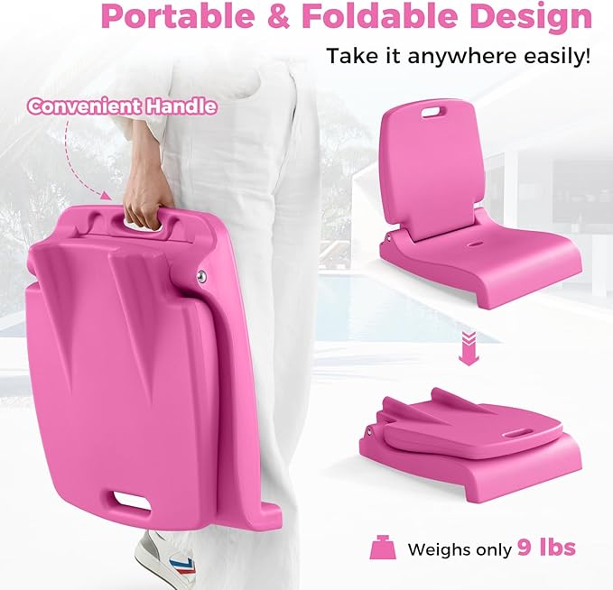 GYMAX Foldable Poolside Chairs for Edge of Pool, Portable Pool Chair with Handle, Drainage Hole, Lightweight Folding Flip Seat for Beaches, Camping, Fishing, Tailgating, Lawn (Bright Pink,1)