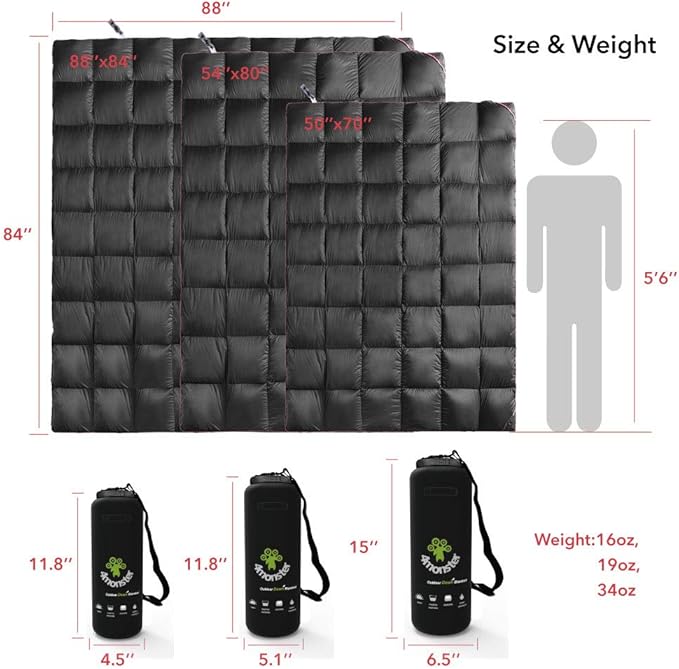 4Monster Down Camping Blanket - Outdoor Travel Quilt Puffy 650 Fill, Packable, Lightweight,Wind & Waterproof | Ideal for Stadium, Backpacking,Picnics, Beach and Hiking