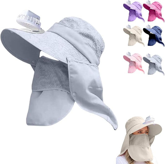 Solar Fan Cap, Wide Brim Sun Cap, USB and Solar Powered Adjustable Breathable Fan Hat for Women Men Outdoor