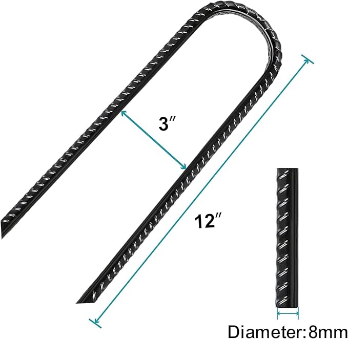 Eurmax USA Ground Anchors, Heavy Duty Ground Stakes, Trampoline Stakes, Tent Stakes Anchor Kit for High Wind, 12” Galvanized Steel Rebar Stakes, Metal Stakes, Trampoline Accessories,Pack of 8(Black)